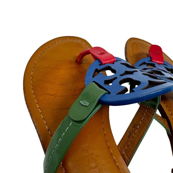 Tory Burch Colorblock Miller Sandals Size 7 Multicolor Logo Thong Flats Shoes - Picture 6 of 11